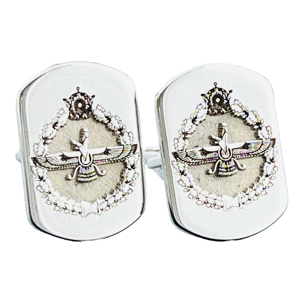 Sterling Silver Faravahar Cufflinks – Traditional Zoroastrian Jewelry, Persian Mythology Symbol, Men’s Elegant Silver Accessory