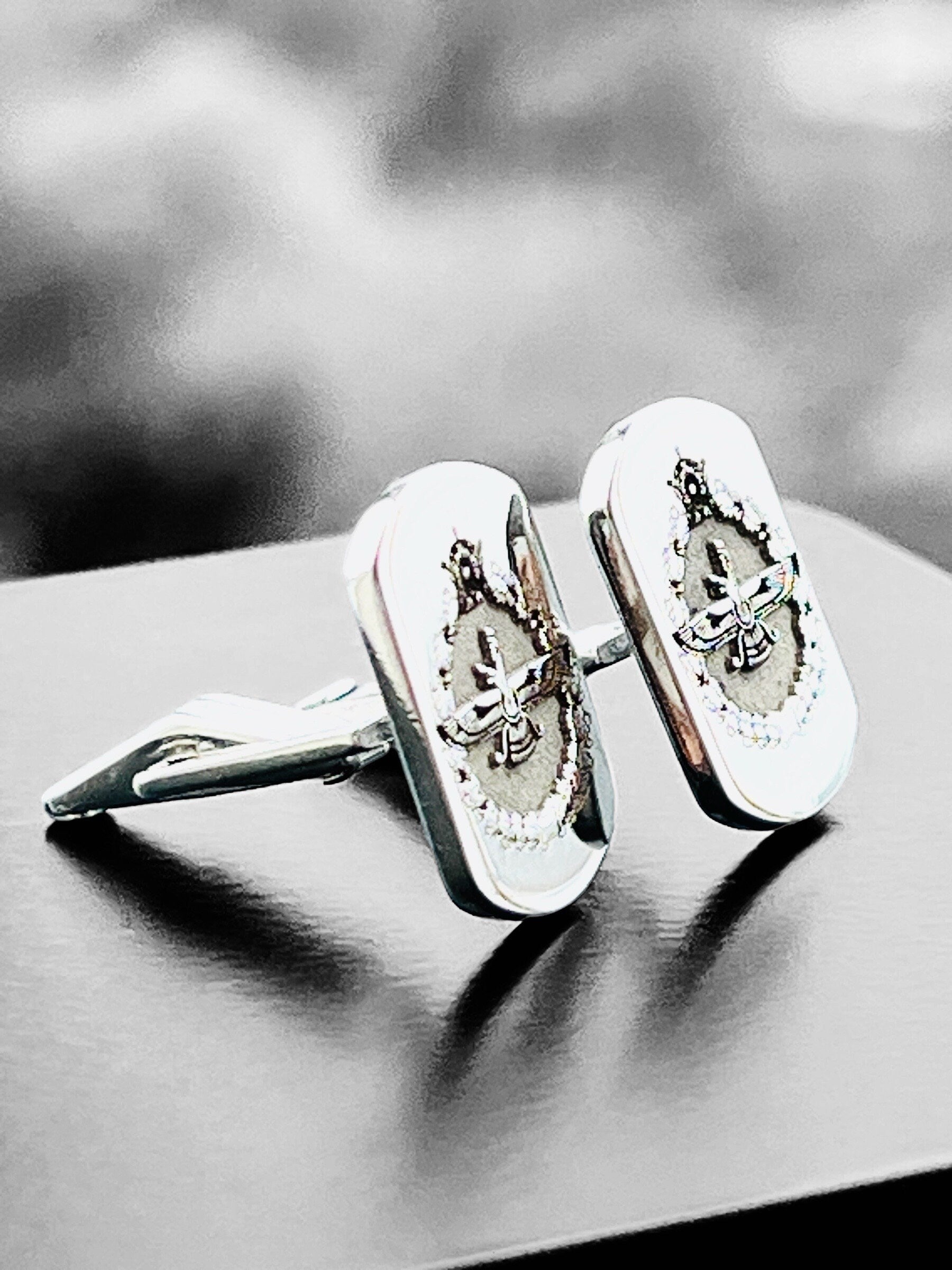 Sterling Silver Faravahar Cufflinks – Traditional Zoroastrian Jewelry, Persian Mythology Symbol, Men’s Elegant Silver Accessory