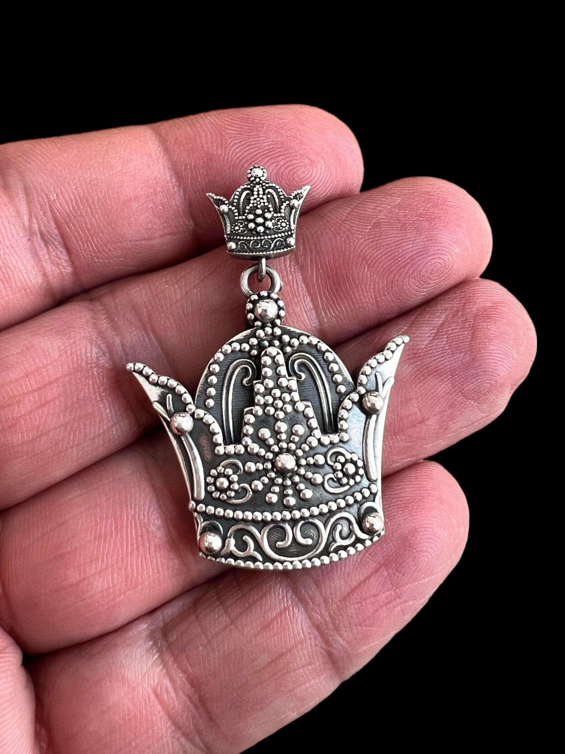 925 Silver Persian Imperial Crown Pendant - Farah Diba Mohammad Reza Pahlavi,Made in Turkey