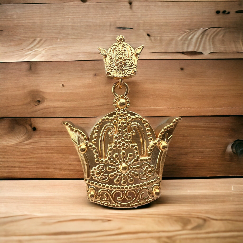 22k Gold PlatedPahlavi  Persian Crown Pendant Necklace: 925 Silver Farah Diba Coat of Arms