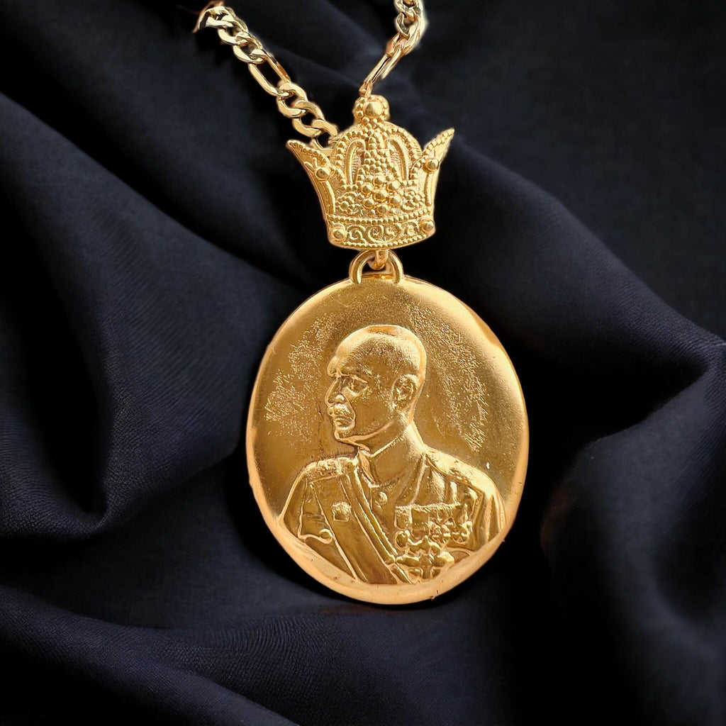 Reza Shah Pahlavi Pendant – 22K Gold Plated 925 Silver | Persian Pahlavi Jewelry | Middle Eastern Necklace | Heritage Gift,Made in Turkey