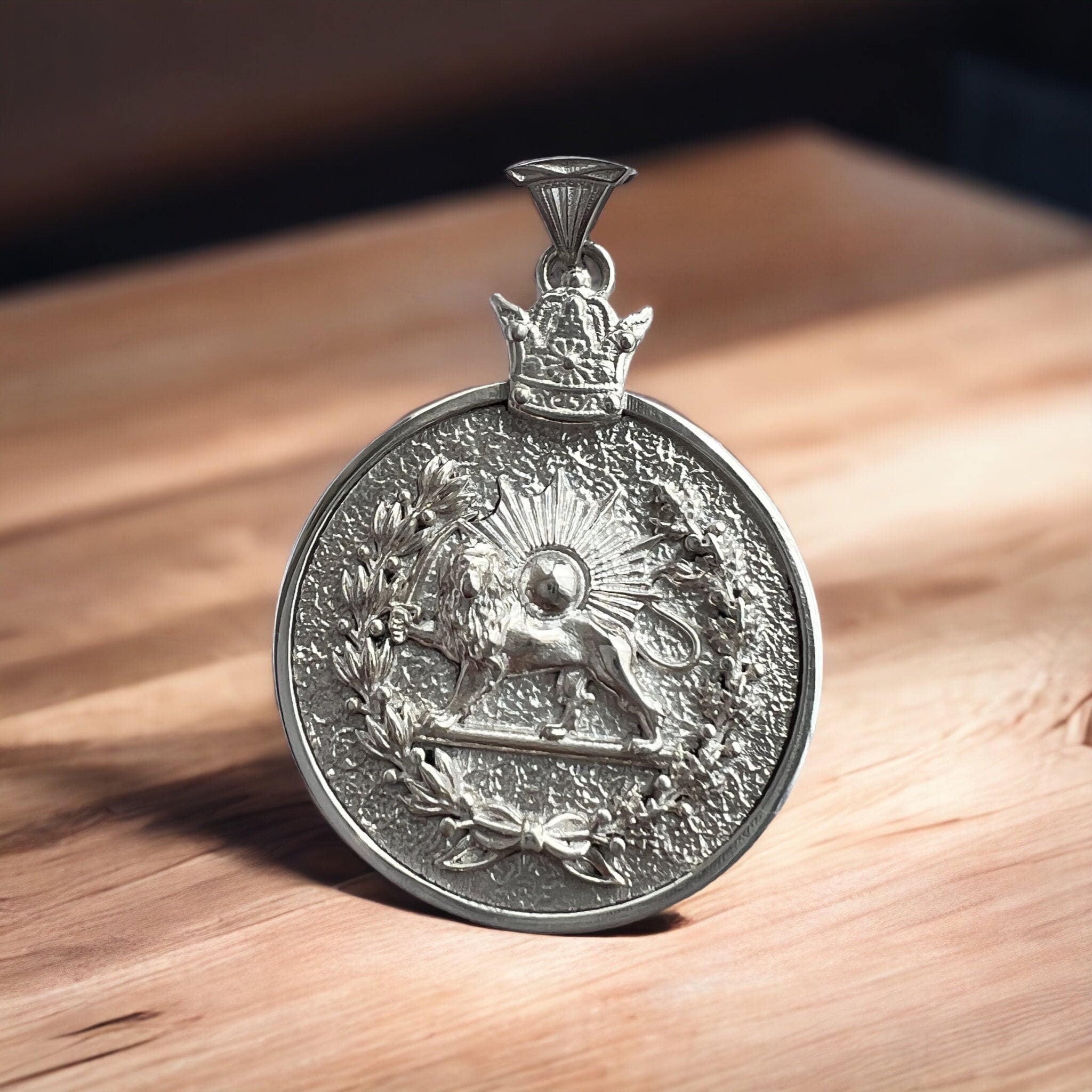 Sterling Silver Persian Pahlavi Imperial Lion & Sun Pendant: Pahlavi Dynasty Pendant