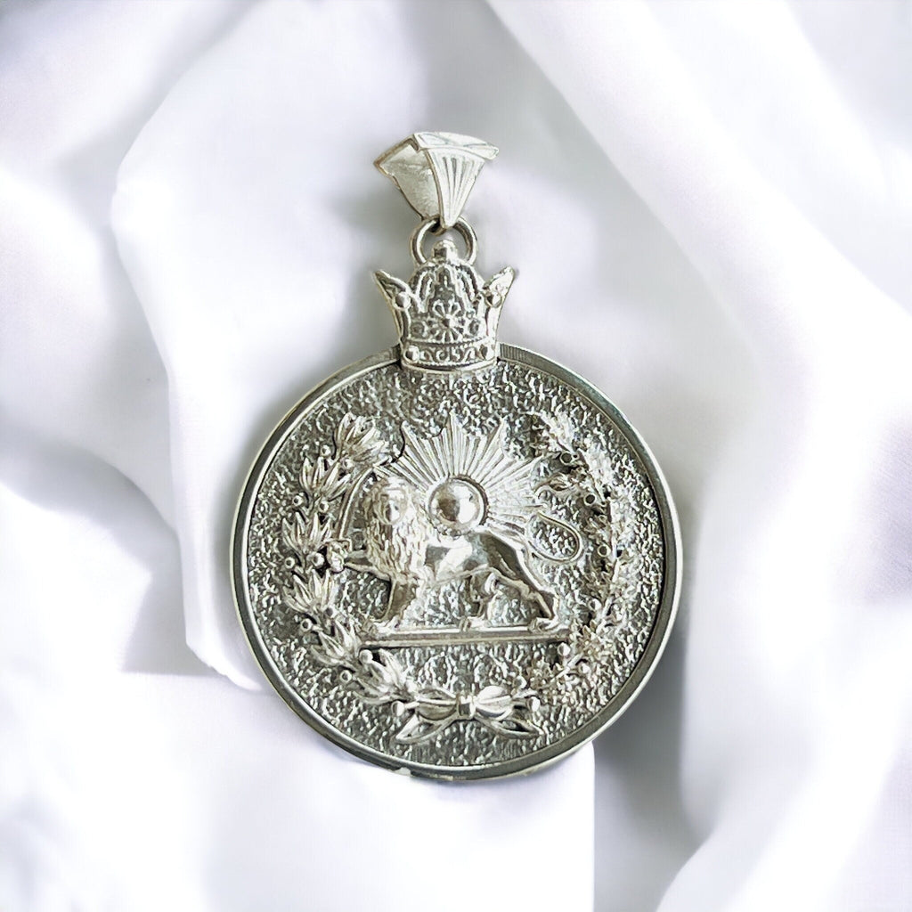 Sterling Silver Persian Pahlavi Imperial Lion & Sun Pendant: Pahlavi Dynasty Pendant