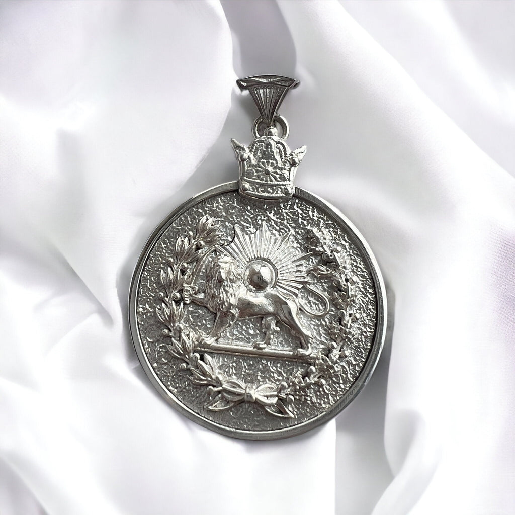 Sterling Silver Persian Pahlavi Imperial Lion & Sun Pendant: Pahlavi Dynasty Pendant