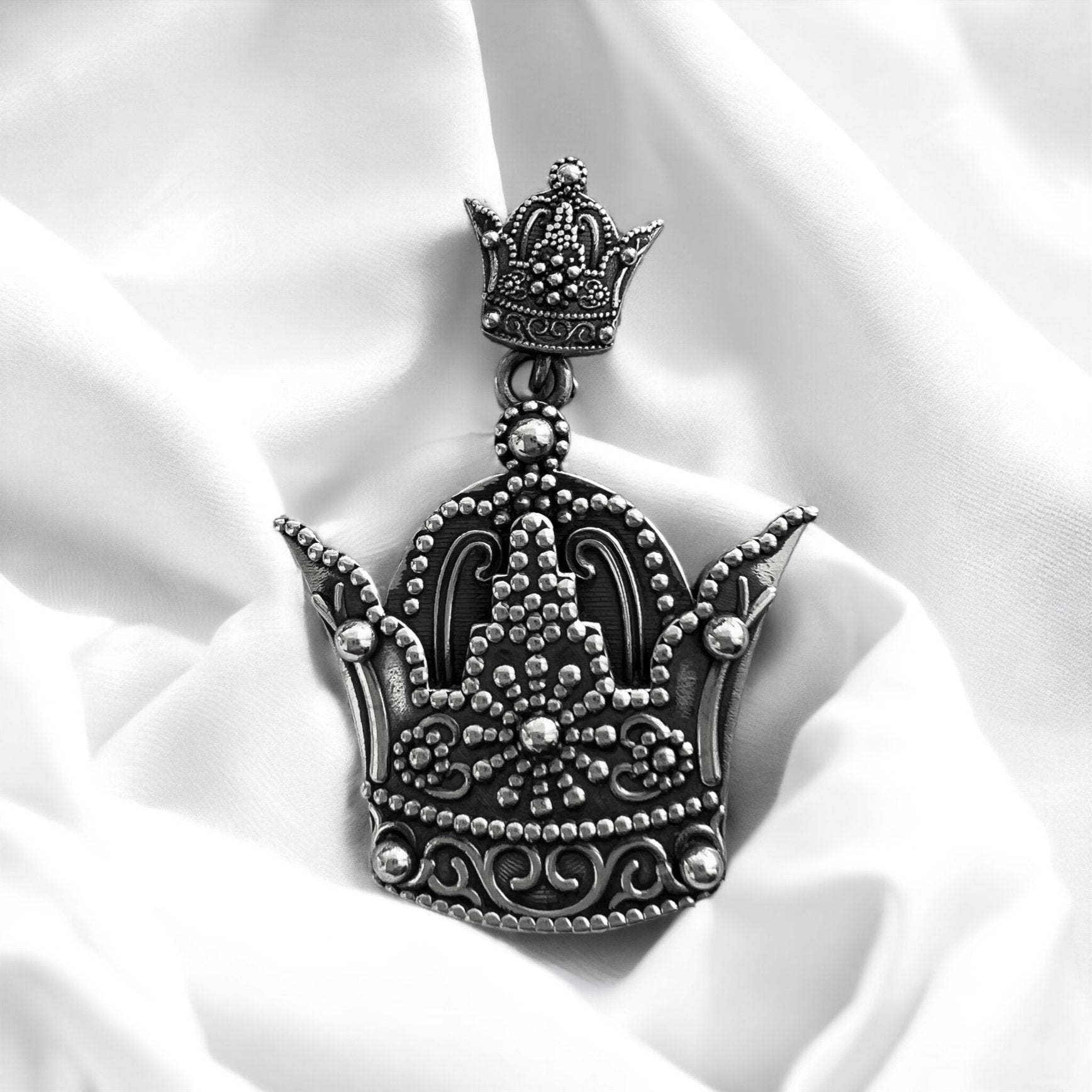 925 Silver Persian Imperial Crown Pendant - Farah Diba Mohammad Reza Pahlavi,Made in Turkey