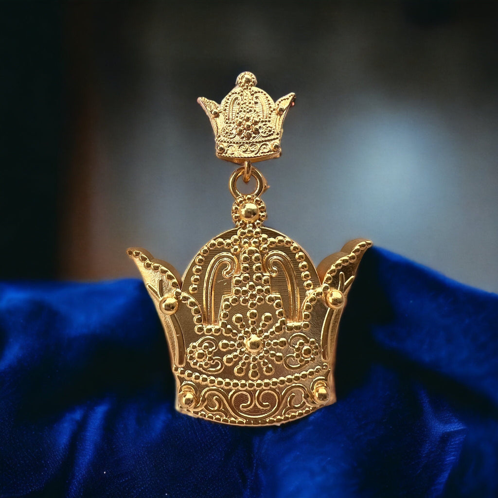 22k Gold PlatedPahlavi  Persian Crown Pendant Necklace: 925 Silver Farah Diba Coat of Arms