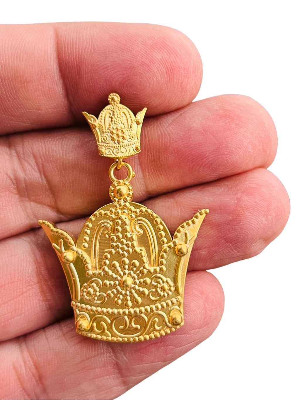 22k Gold PlatedPahlavi  Persian Crown Pendant Necklace: 925 Silver Farah Diba Coat of Arms