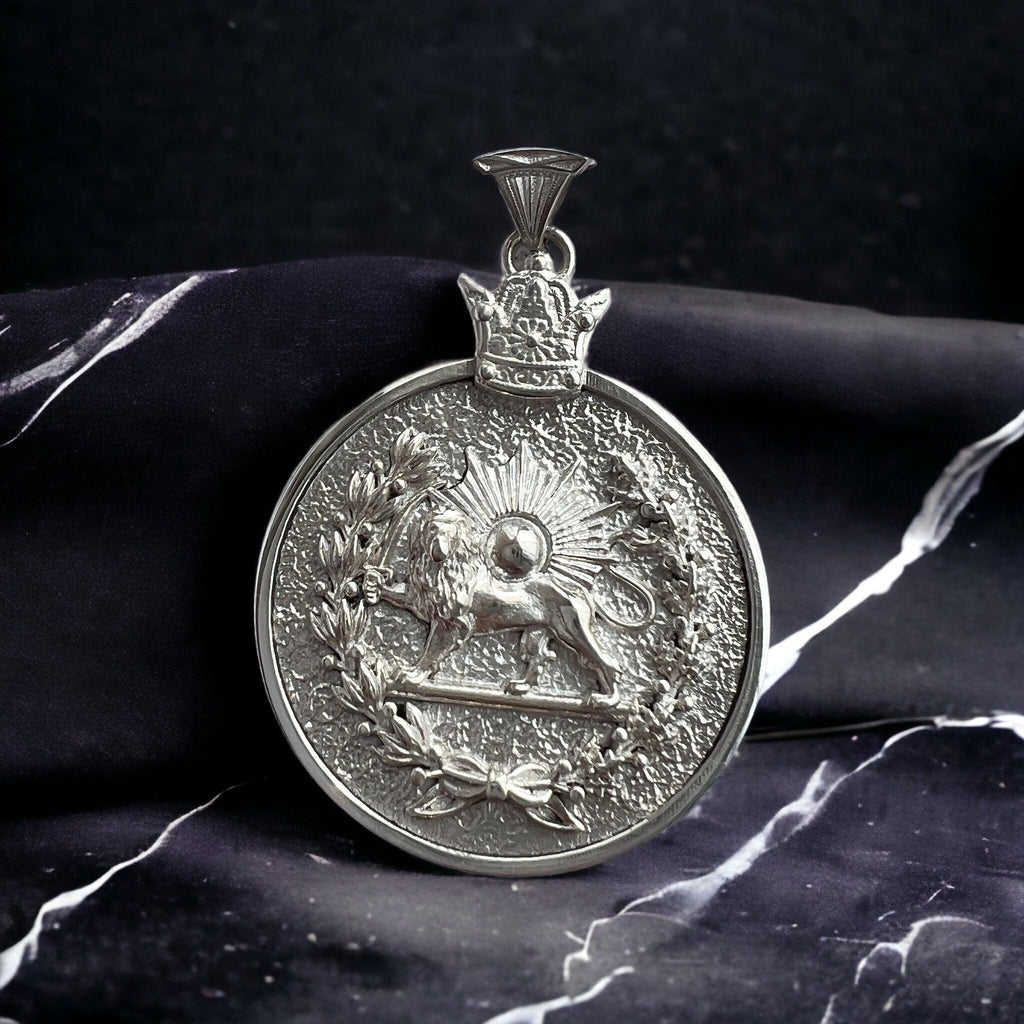 Sterling Silver Persian Pahlavi Imperial Lion & Sun Pendant: Pahlavi Dynasty Pendant