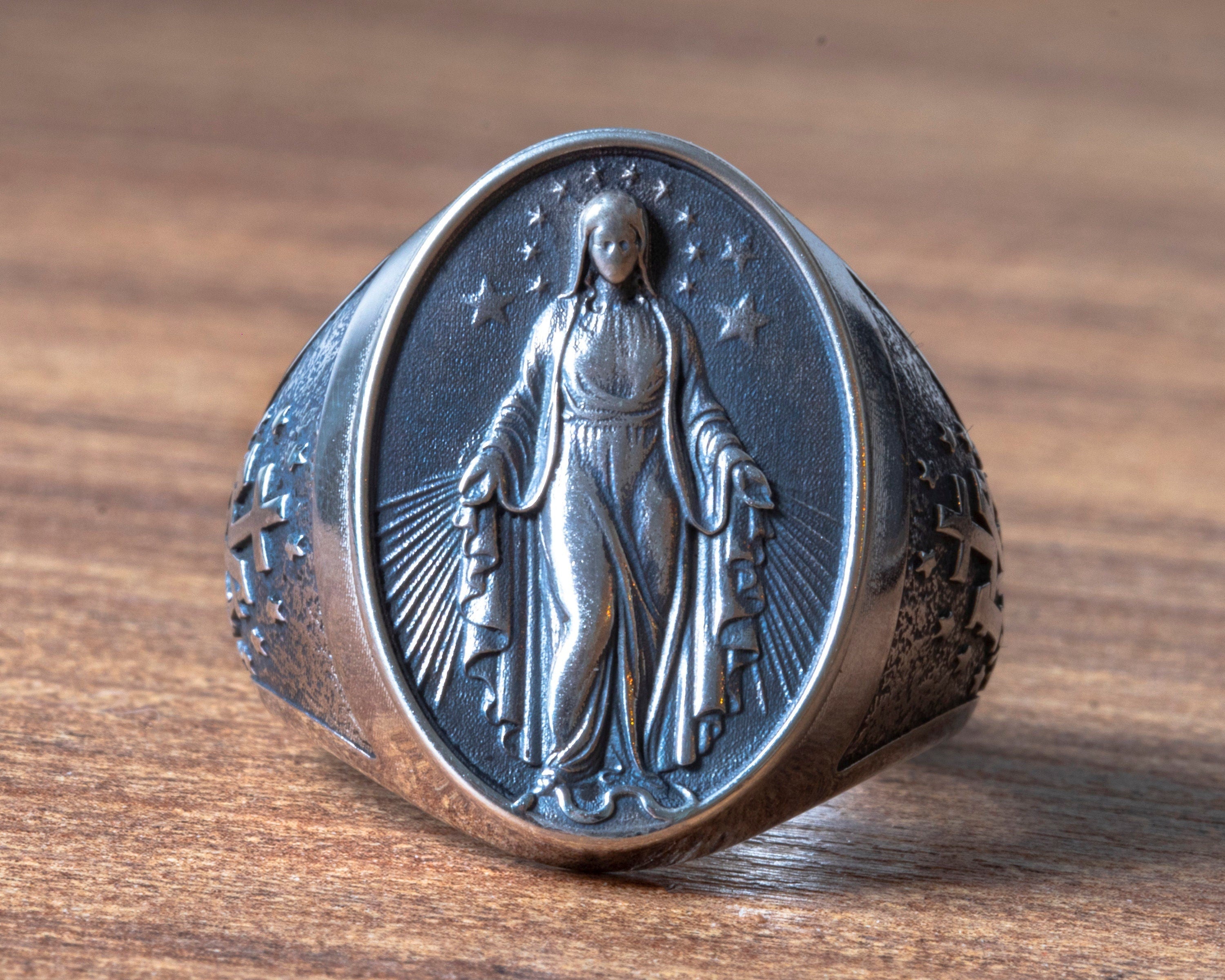 Handmade Sterling Silver Virgin Mary Ring: Catholic Religious Jewelry