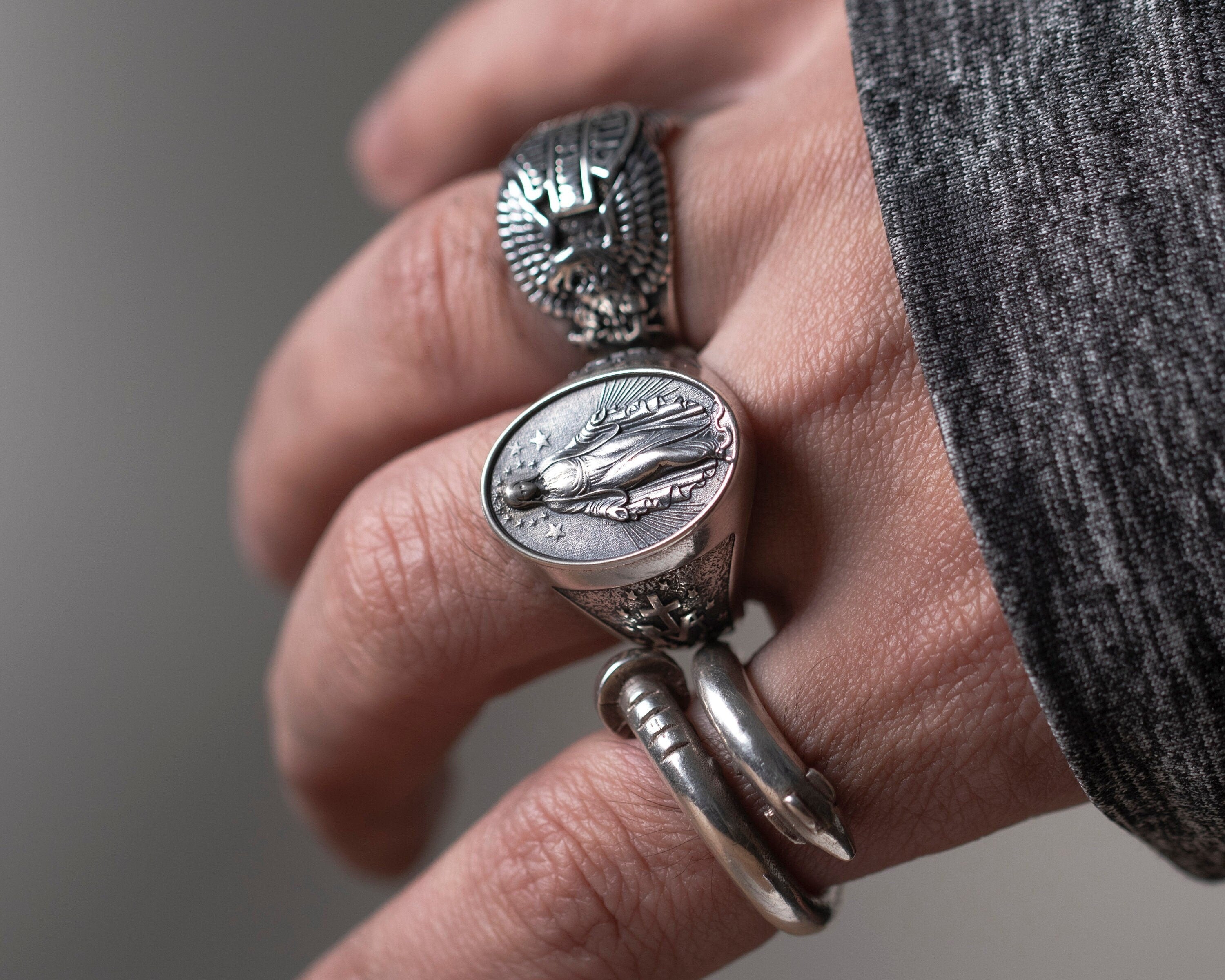 Handmade Sterling Silver Virgin Mary Ring: Catholic Religious Jewelry