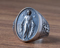 Handmade Sterling Silver Virgin Mary Ring: Catholic Religious Jewelry