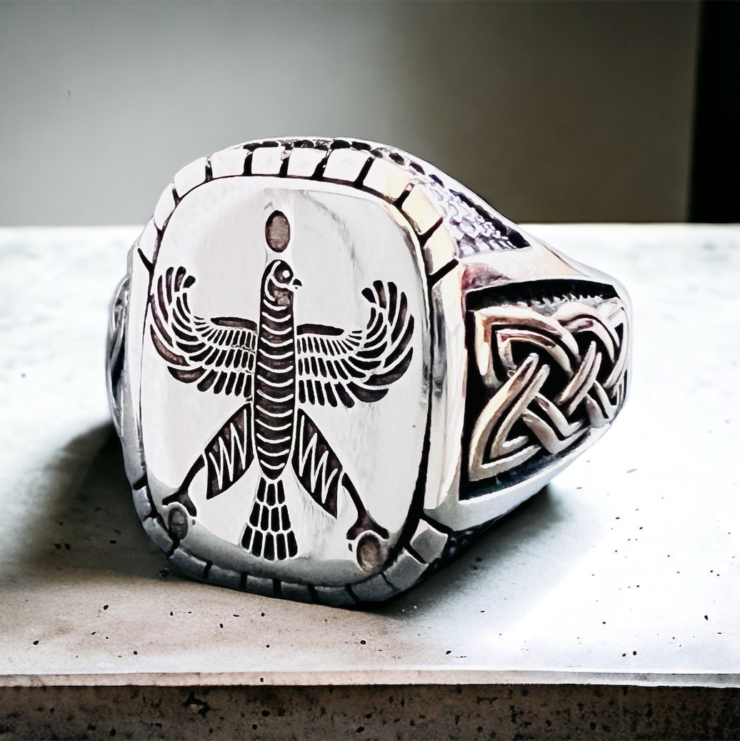 Shahbaz Falcon 925 Sterling Silver Ring - Persian Achaemenid Design
