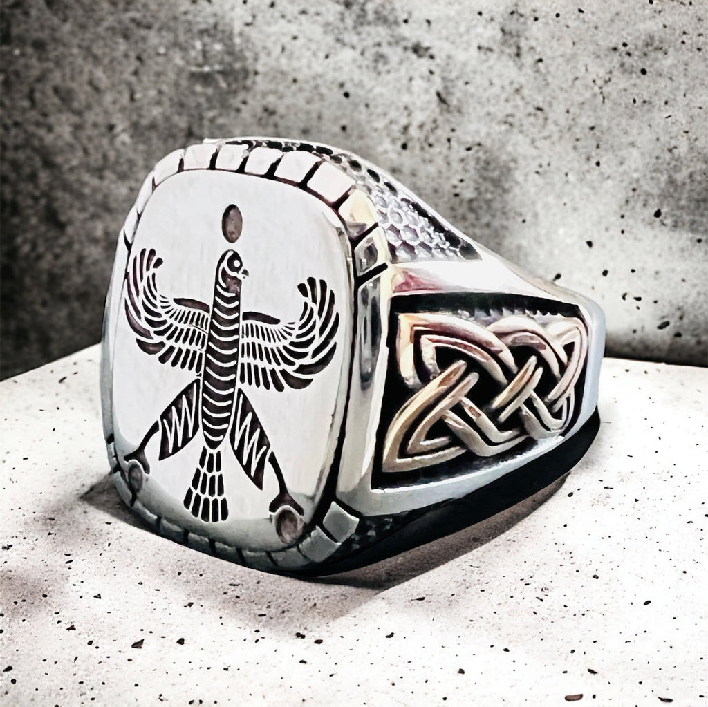 Shahbaz Falcon 925 Sterling Silver Ring - Persian Achaemenid Design