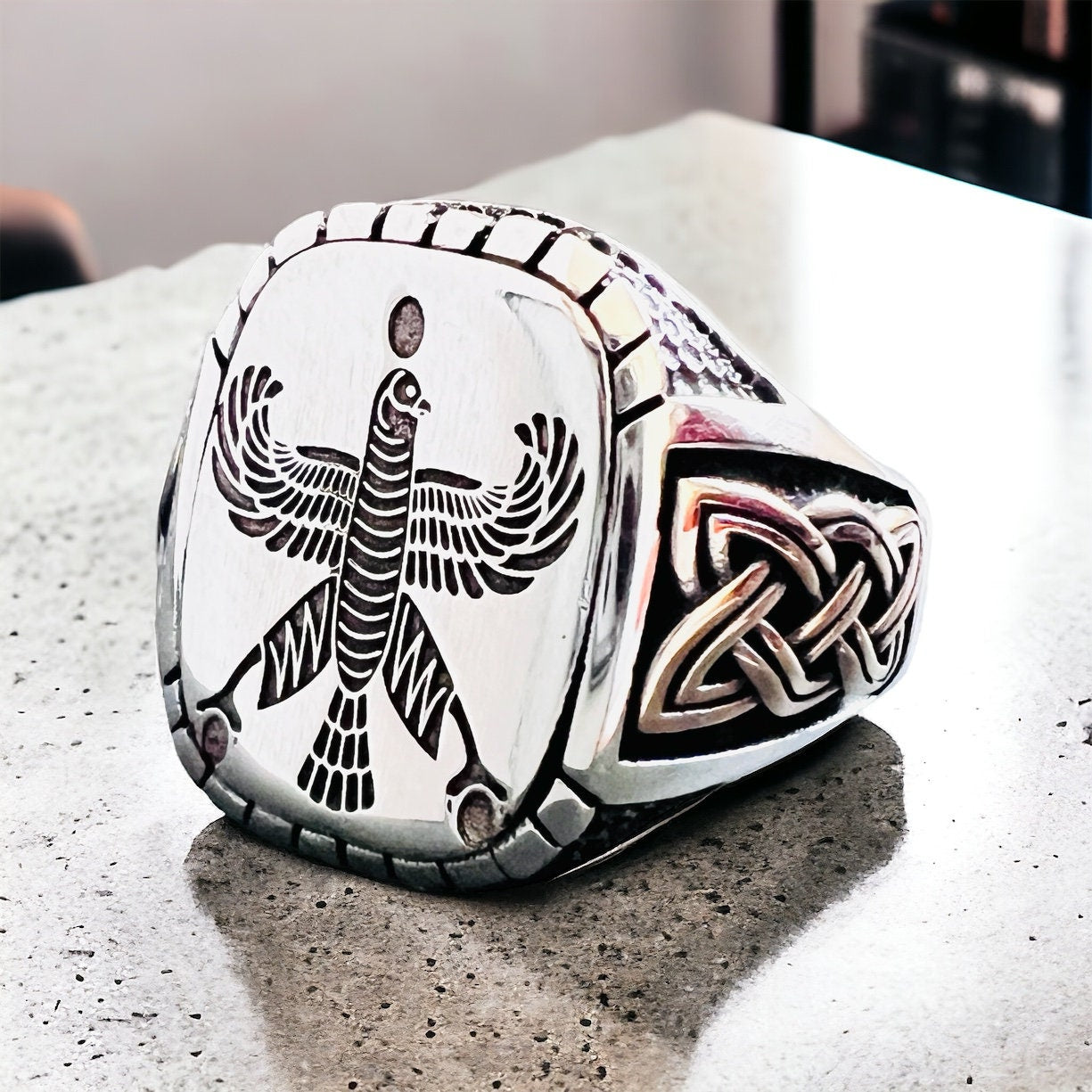 Shahbaz Falcon 925 Sterling Silver Ring - Persian Achaemenid Design