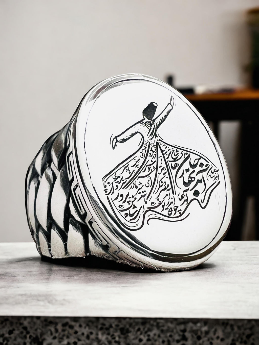 Dervish Dance 925 Silver Ring: Islamic Sufi Calligraphy