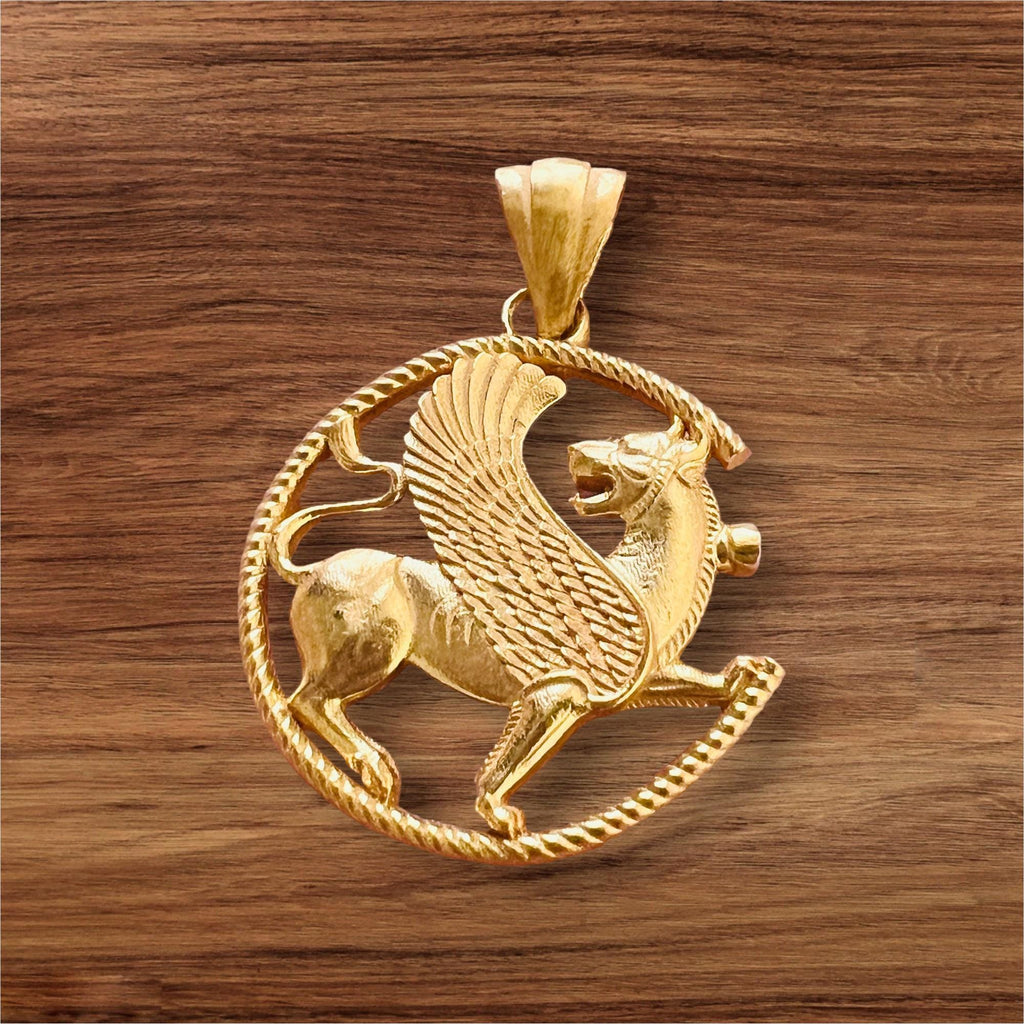 22K Gold Plated Griffin Pendant: Persian Imperial 925k Silver Necklace