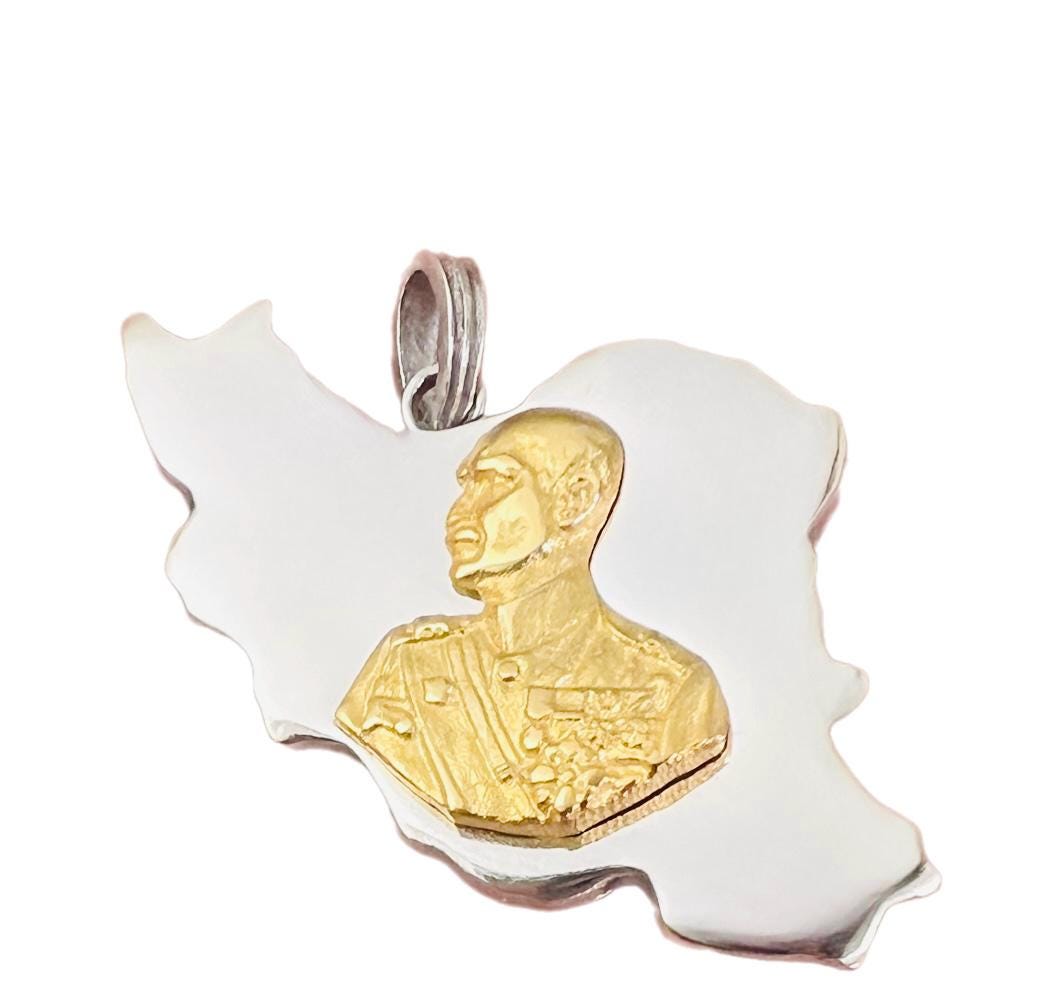 22k Gold Plated Lion & Sun Pendant: 925 Sterling Silver Reza Shah Necklace