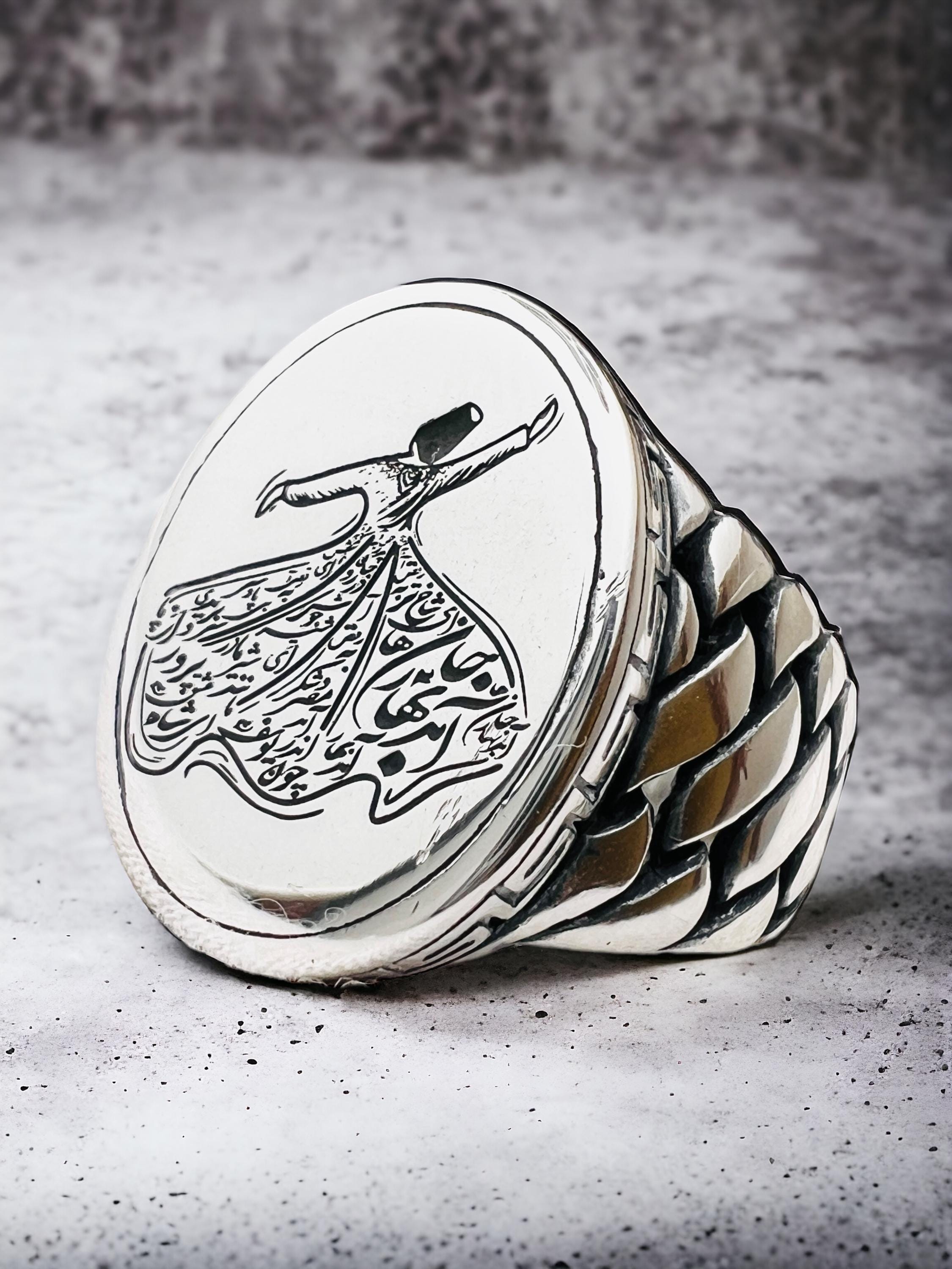 Dervish Dance 925 Silver Ring: Islamic Sufi Calligraphy