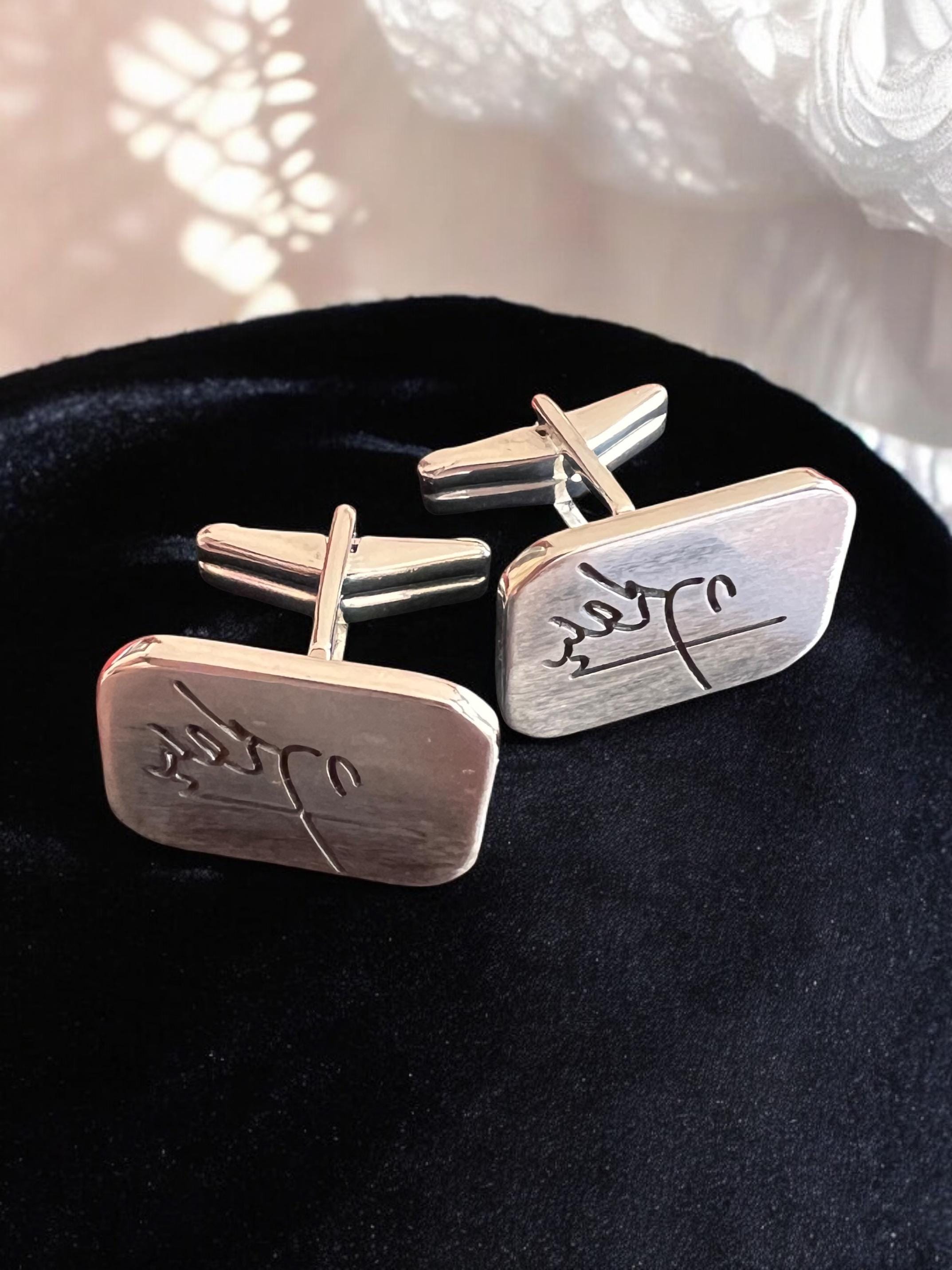 King Pahlavi Sterling Silver Cufflinks: Engraved Persian Persia Farsi Calligraphy