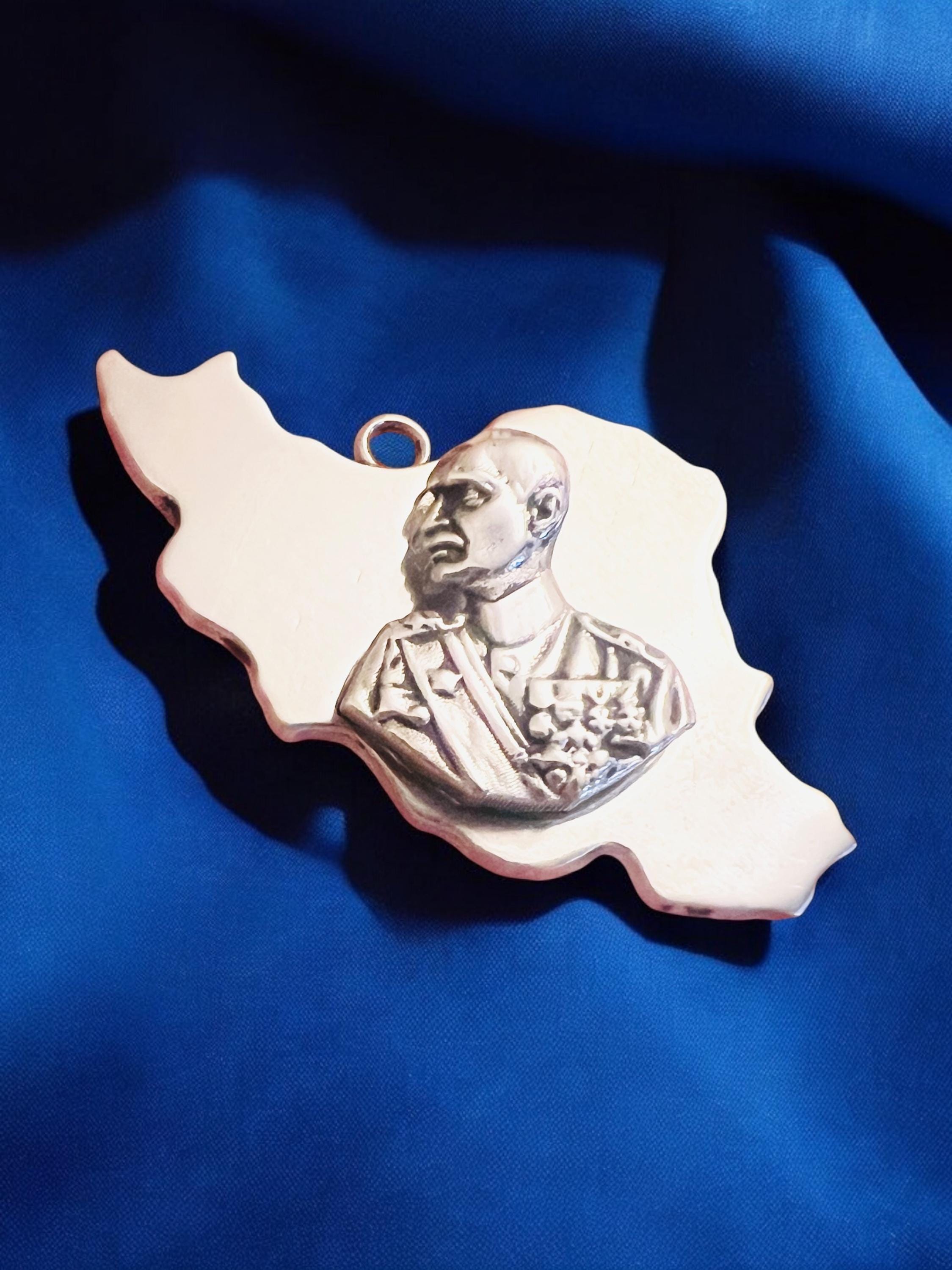 Reza Shah Pahlavi 925 Sterling Silver Persia Map Pendant Necklace