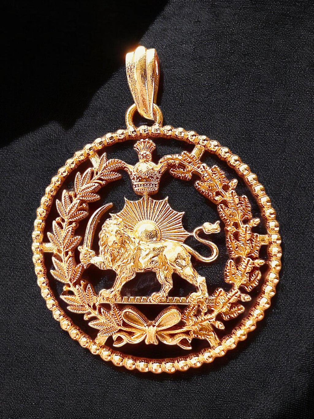 Pahlavi 22k Gold Plaited Lion & Sun Pendant: 925 Silver Farvahar Necklace