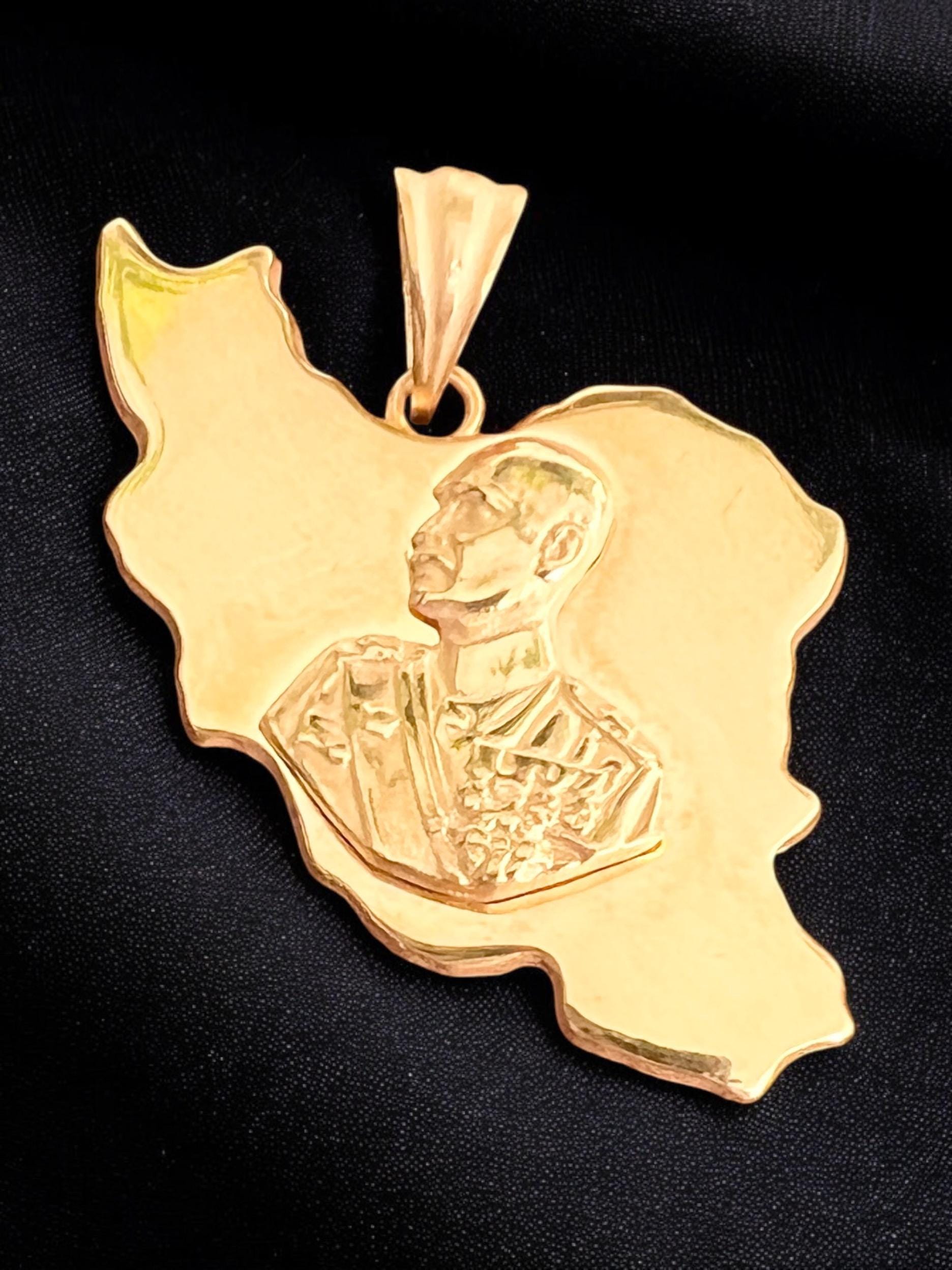 22k Gold Plaited Reza Shah Pendant: Imperial Lion & Sun, 925 Silver Necklace