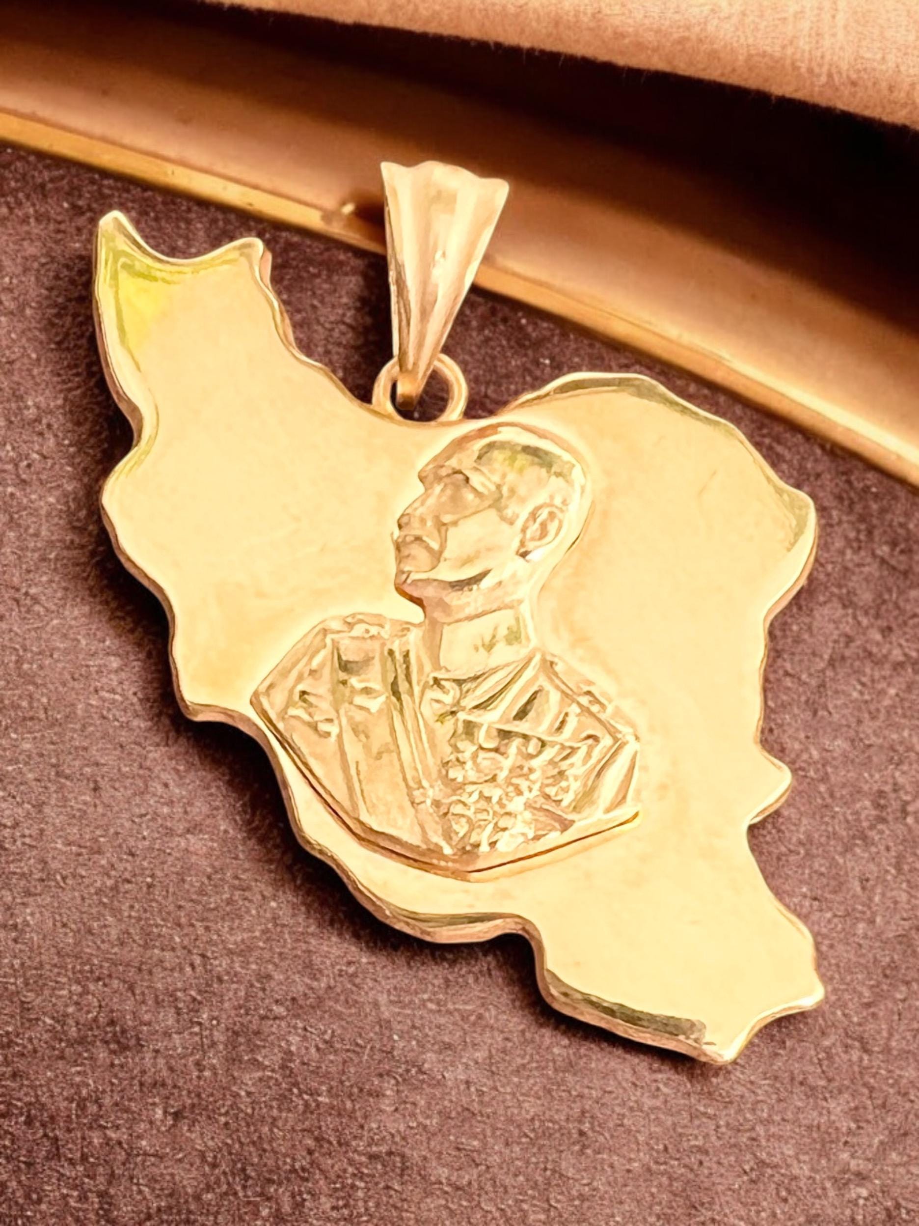 22k Gold Plaited Reza Shah Pendant: Imperial Lion & Sun, 925 Silver Necklace