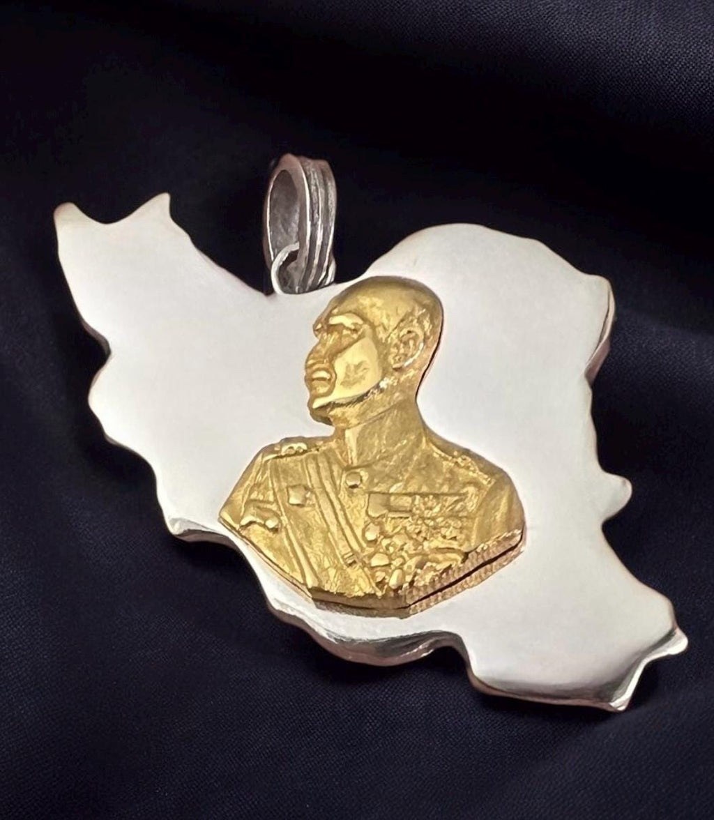 22k Gold Plated Lion & Sun Pendant: 925 Sterling Silver Reza Shah Necklace