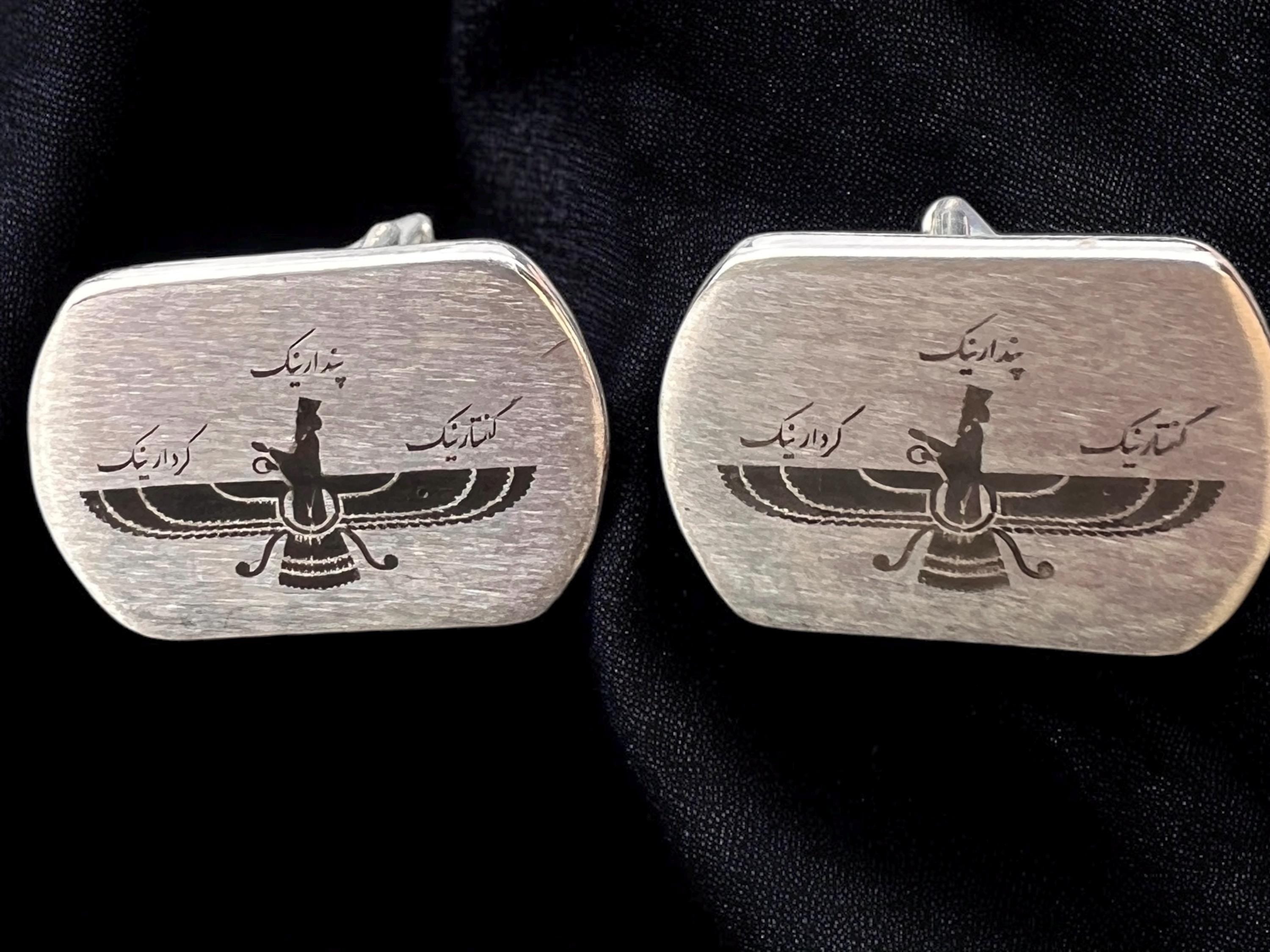 Handmade Faravahar Cufflinks: 925 Silver Ancient Persia Mens Gift