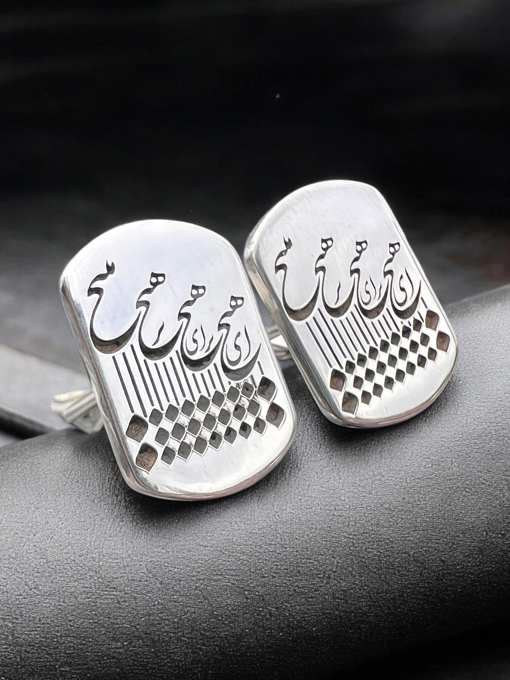 Persian Calligraphy Silver Cufflinks: Rumi Farsi Engraved 925 Silver