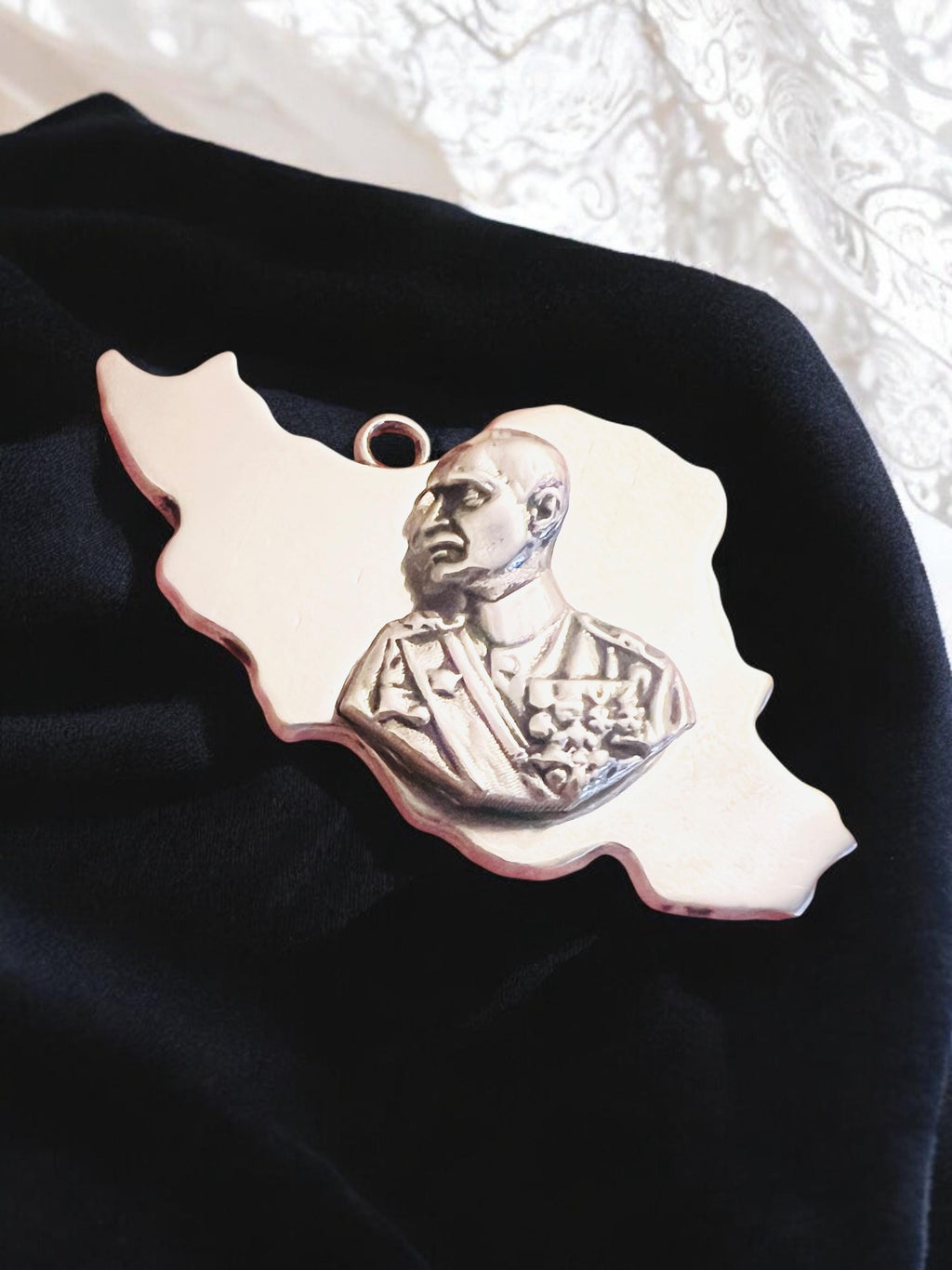 Reza Shah Pahlavi 925 Sterling Silver Persia Map Pendant Necklace