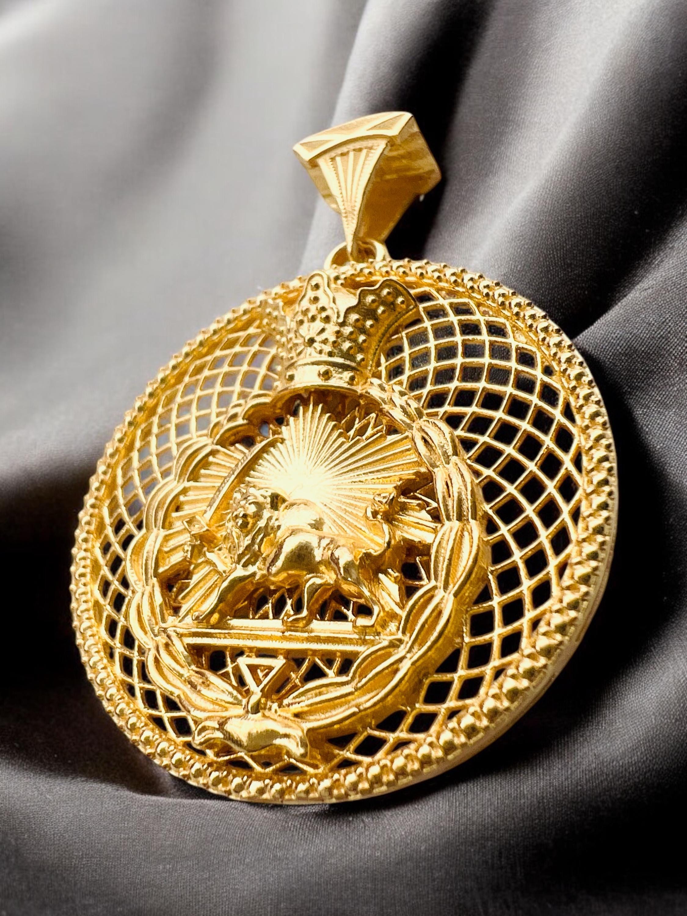 Gold Plated Lion & Sun Pendant 925 Silver Pahlavi Persia Persian,Farsi,Made in Turkey