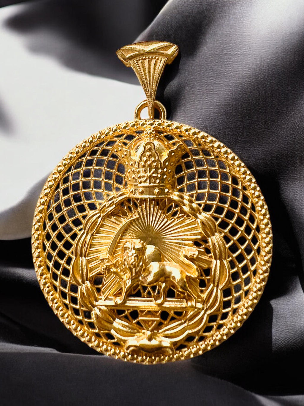 Gold Plated Lion & Sun Pendant 925 Silver Pahlavi Persia Persian,Farsi,Made in Turkey