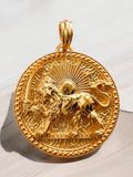 22k Gold Plated Lion & Sun Pendant: 925 Sterling Silver Farvahar Necklace