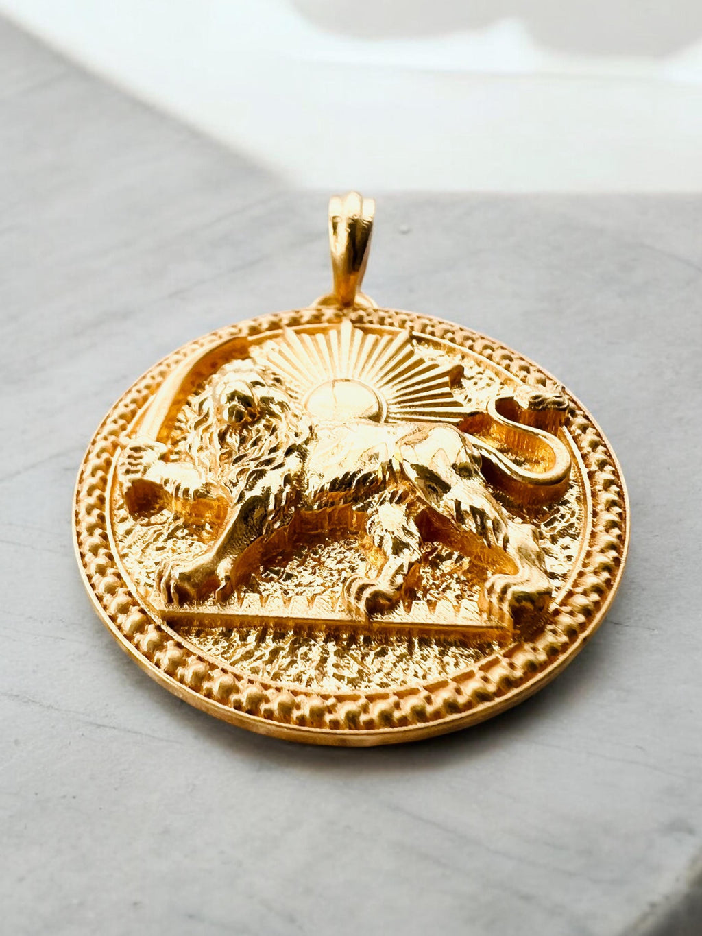 22k Gold Plated Lion & Sun Pendant: 925 Sterling Silver Farvahar Necklace