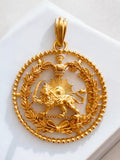 22k Gold Plated Pahlavi Lion & Sun Pendant Persian Persia Farvahar Necklace,
