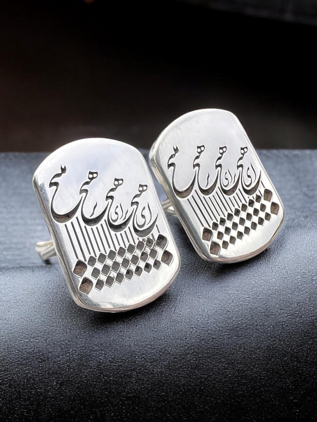 Persian Calligraphy Silver Cufflinks: Rumi Farsi Engraved 925 Silver