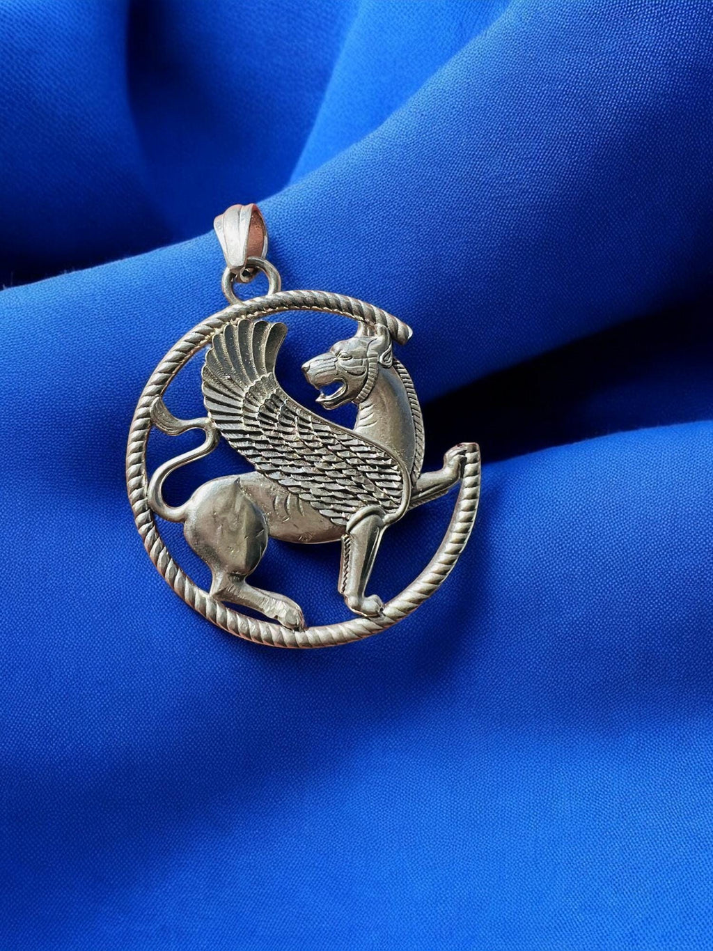 925 Silver Griffin Pendant: Persian Farvahar, Pahlavi Shah