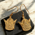 22k Gold Plated Pahlavi Crown Earrings: Persian Lion & Sun, 925 Silver