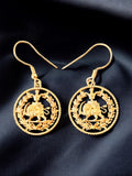 22K Gold Plated Lion & Sun Earrings: Pahlavi Persian art Persia Crown, 925 Silver