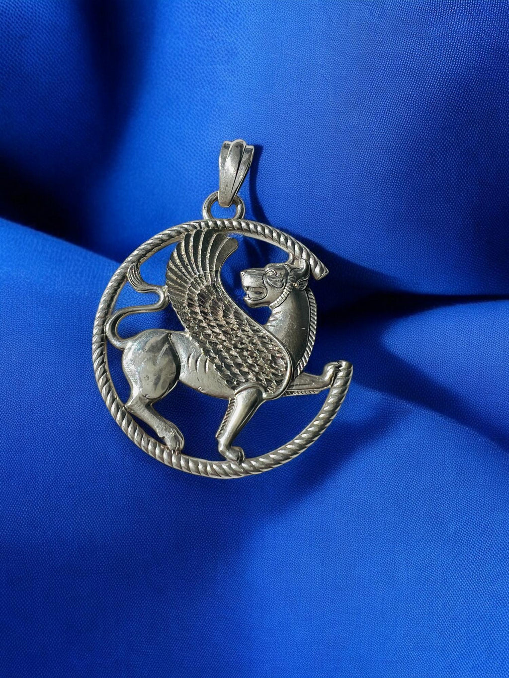 925 Silver Griffin Pendant: Persian Farvahar, Pahlavi Shah