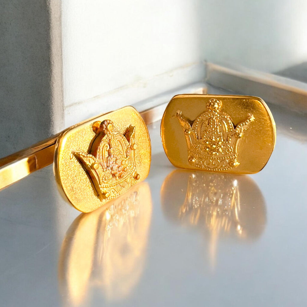 Gold Plated Sterling Silver Imperial Crown Cufflinks: Zoroastrian Jewelry