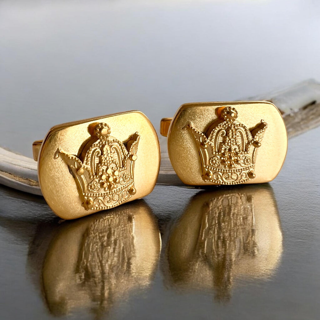 Gold Plated Sterling Silver Imperial Crown Cufflinks: Zoroastrian Jewelry