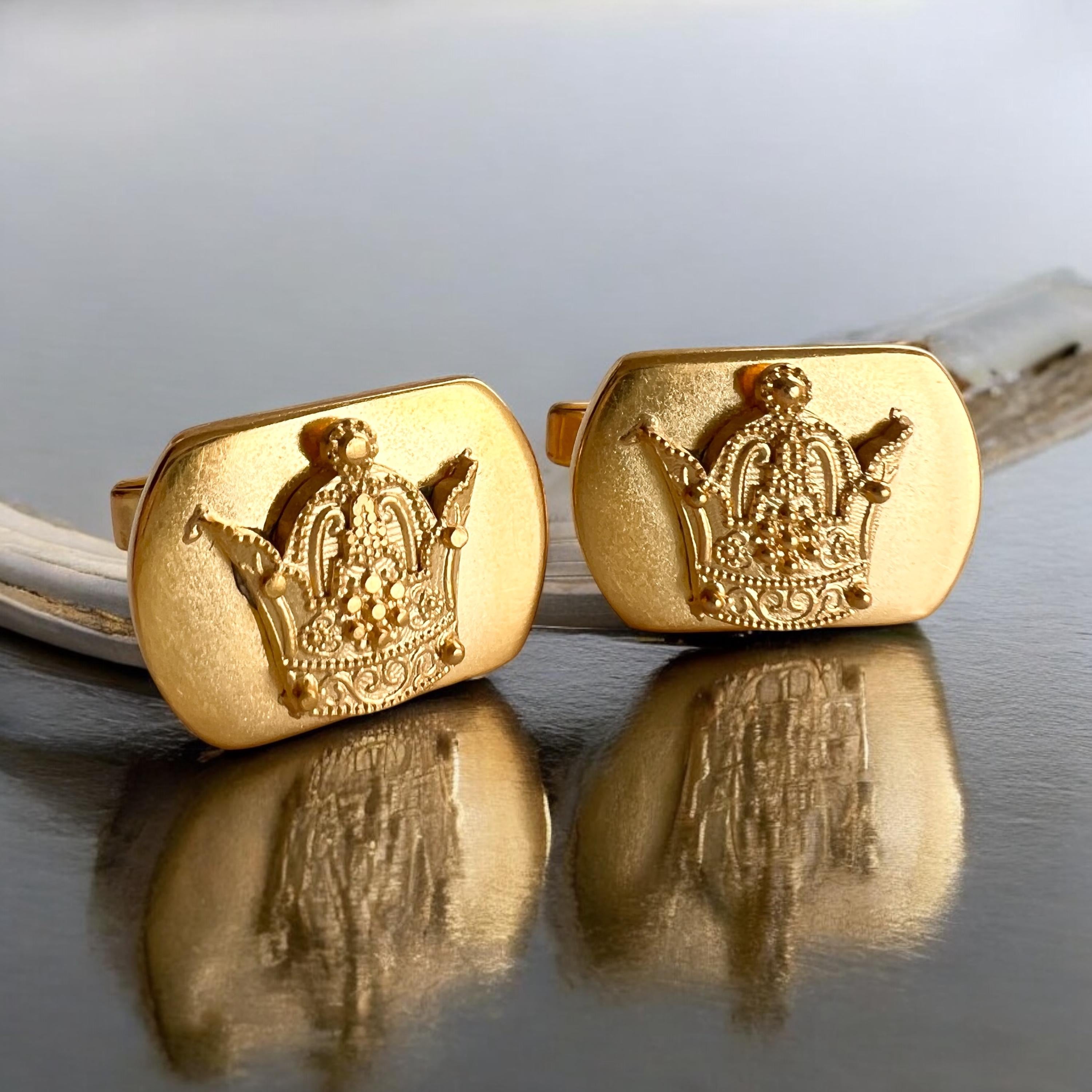 Gold Plated Sterling Silver Imperial Crown Cufflinks: Zoroastrian Jewelry