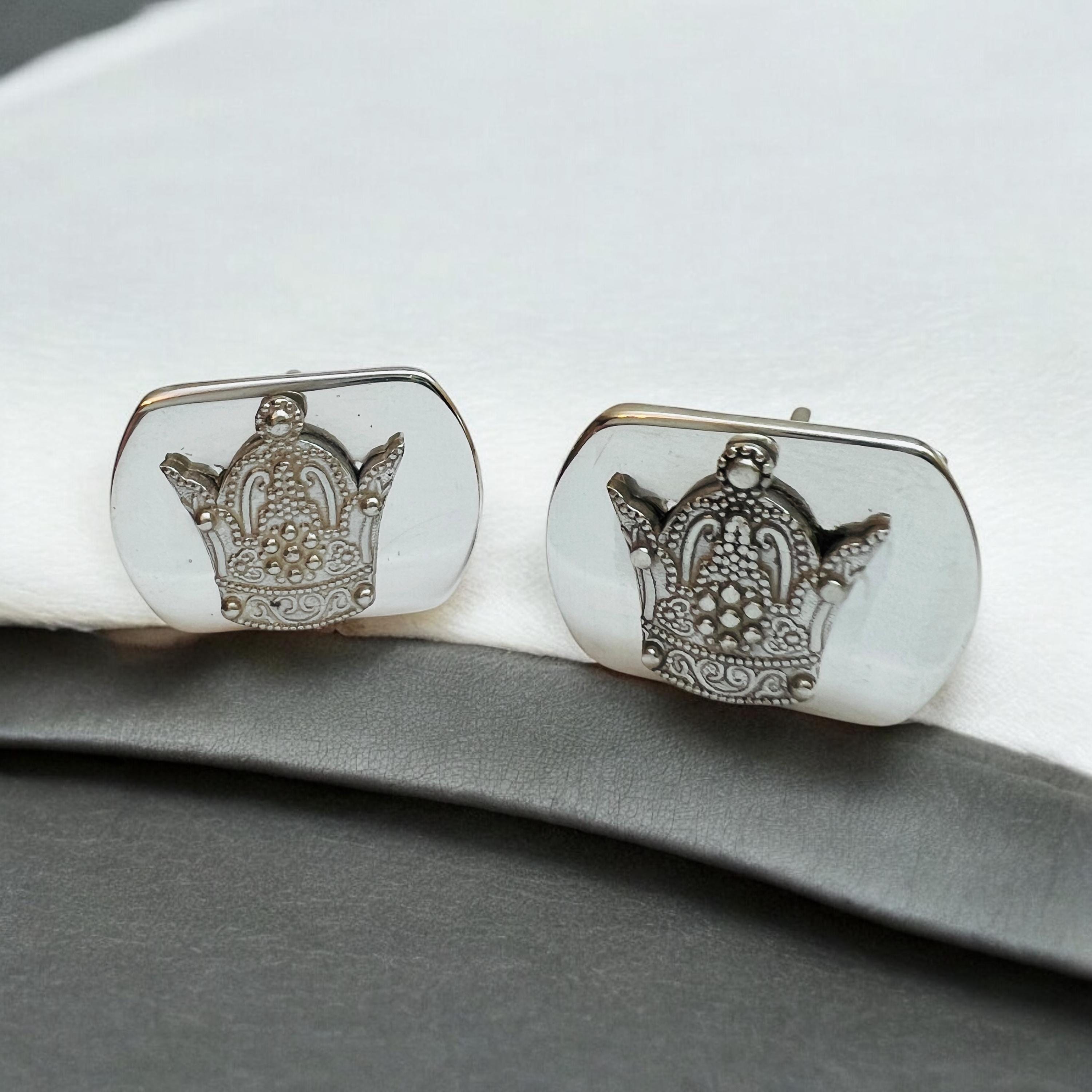 Sterling Silver Imperial Crown Cufflinks: Zoroastrian Jewelry