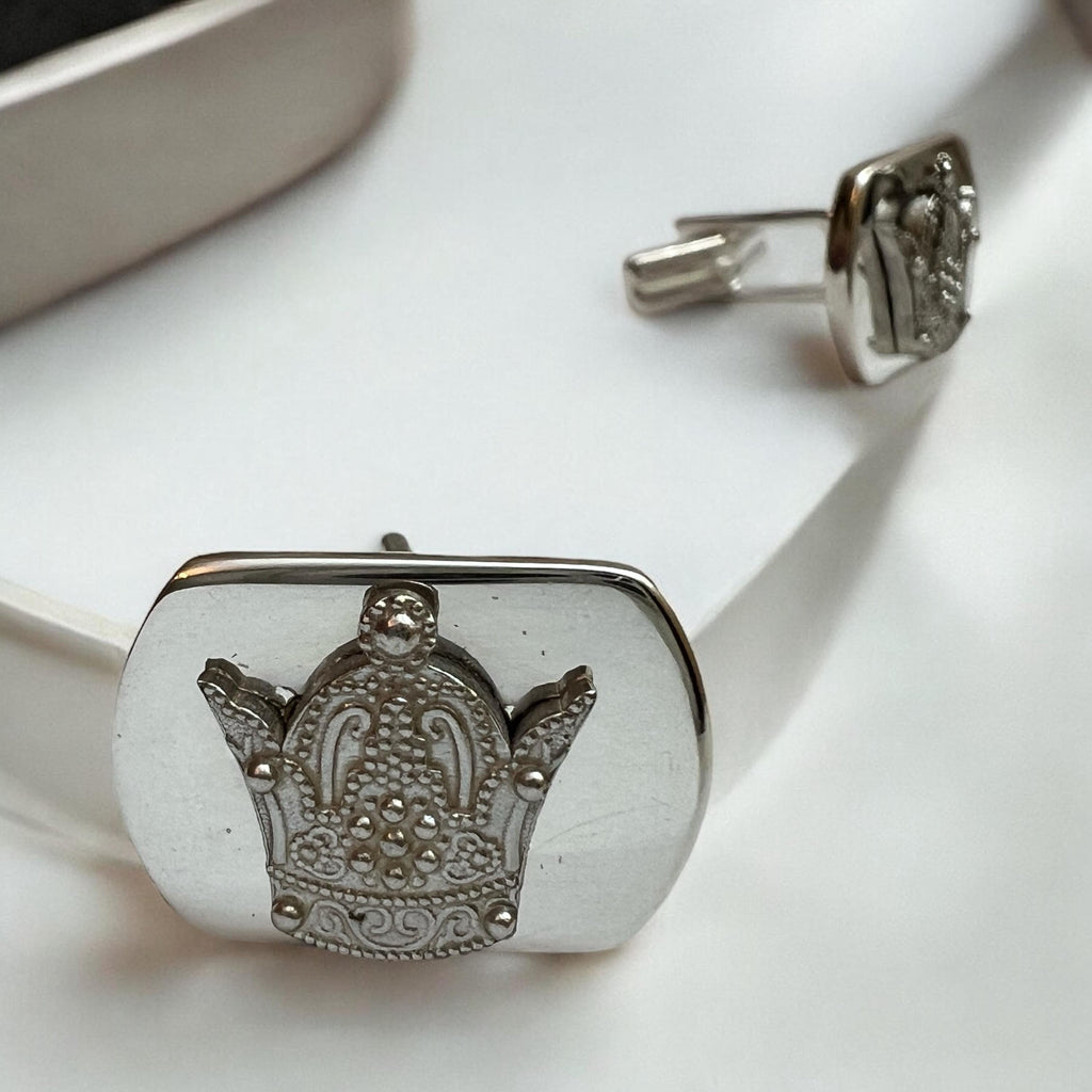 Sterling Silver Imperial Crown Cufflinks: Zoroastrian Jewelry