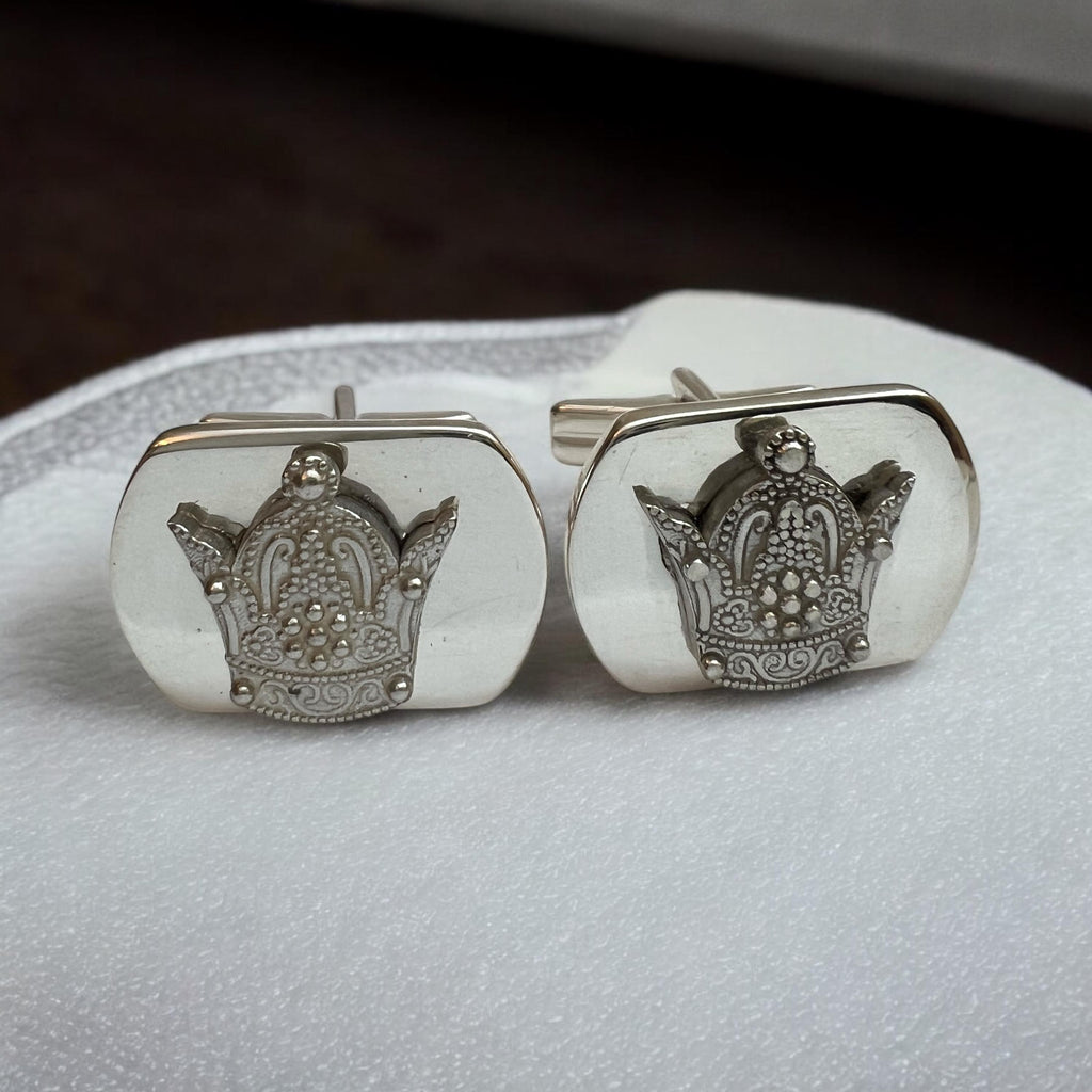 Sterling Silver Imperial Crown Cufflinks: Zoroastrian Jewelry