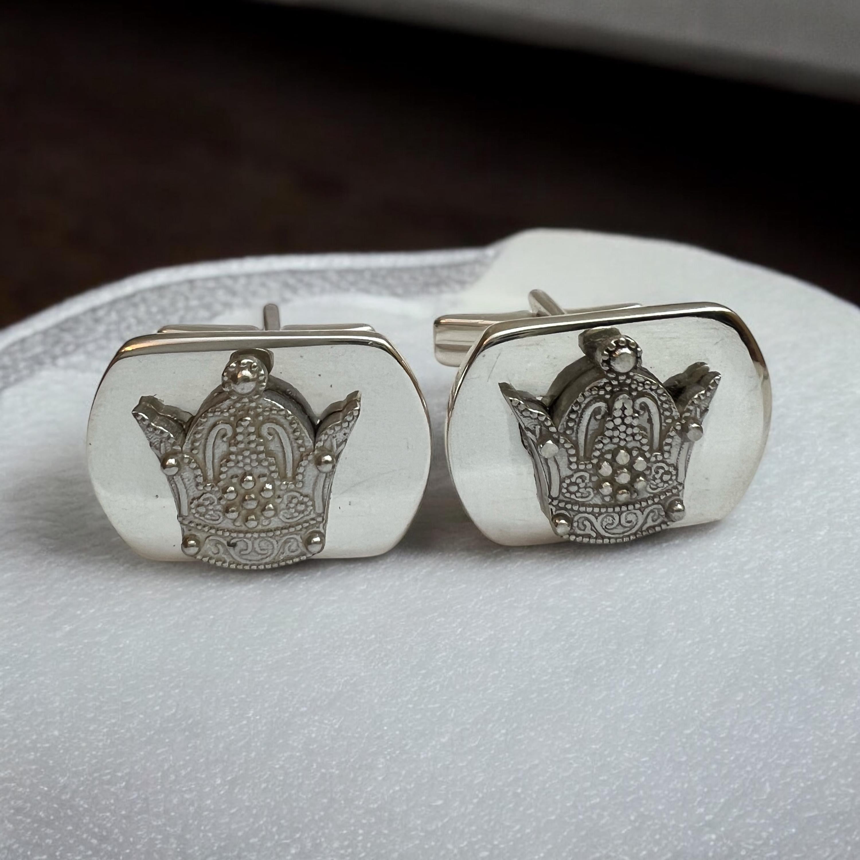 Sterling Silver Imperial Crown Cufflinks: Zoroastrian Jewelry