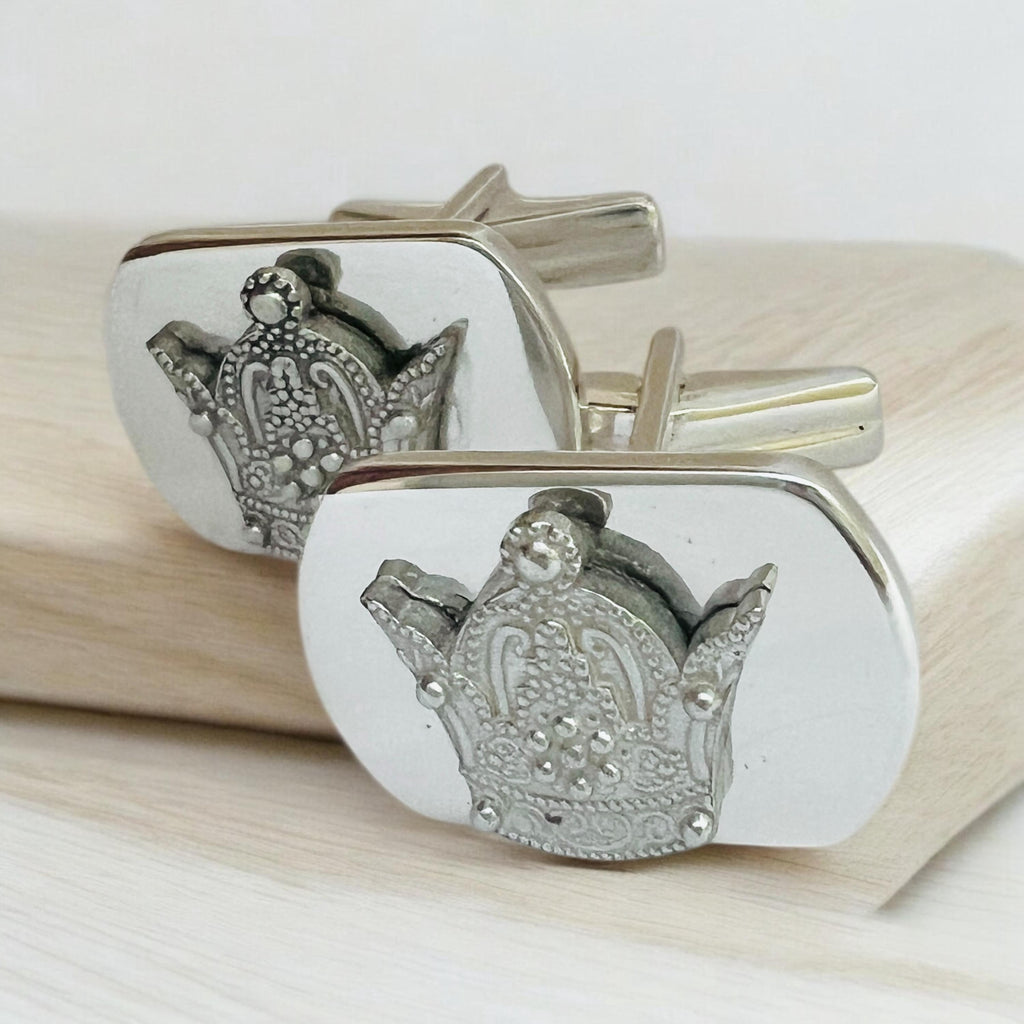 Sterling Silver Imperial Crown Cufflinks: Zoroastrian Jewelry