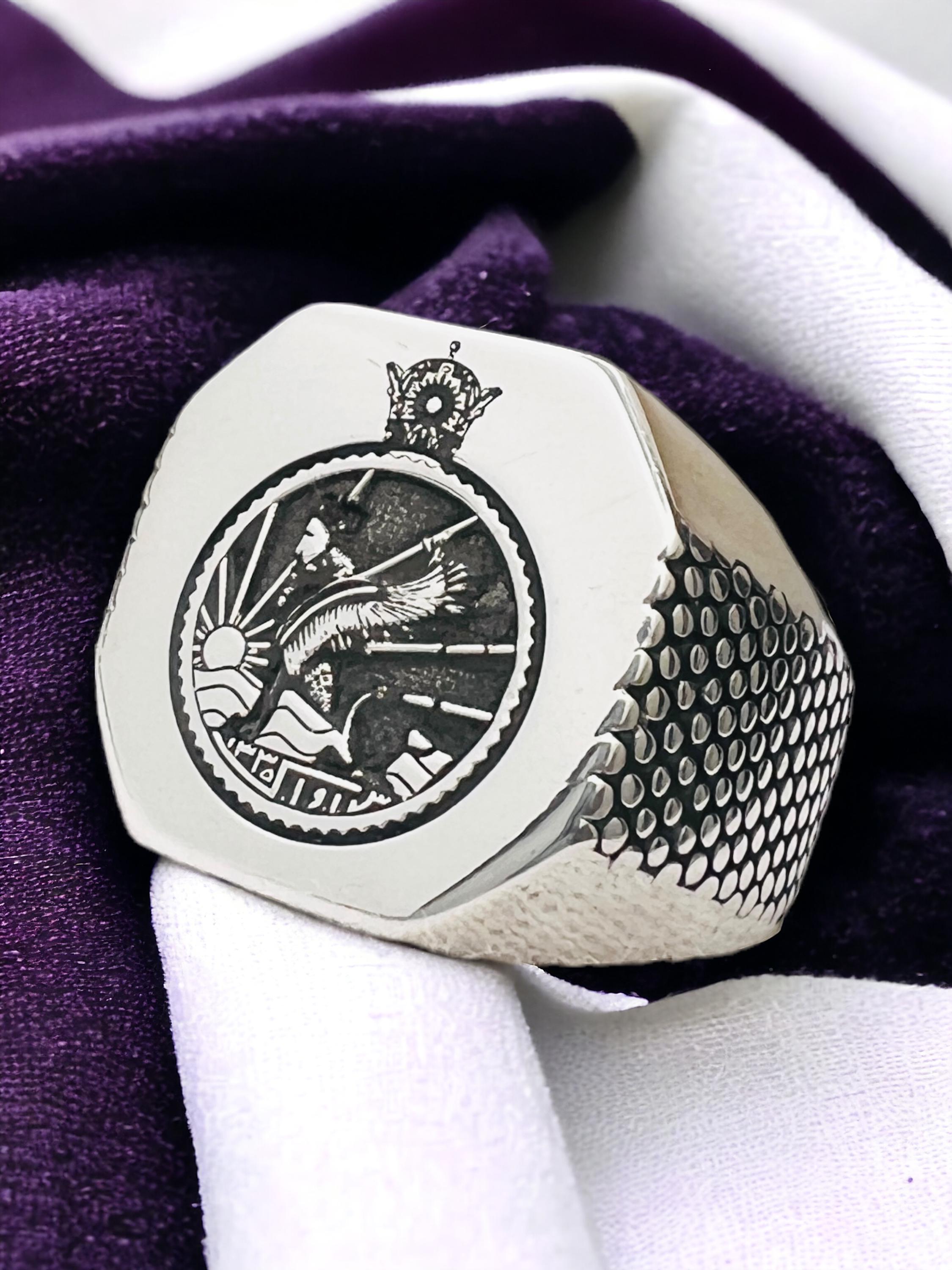 Sawak Shah Pahlavi 925 Sterling Silver Ring - Persian Persia Lion Flag